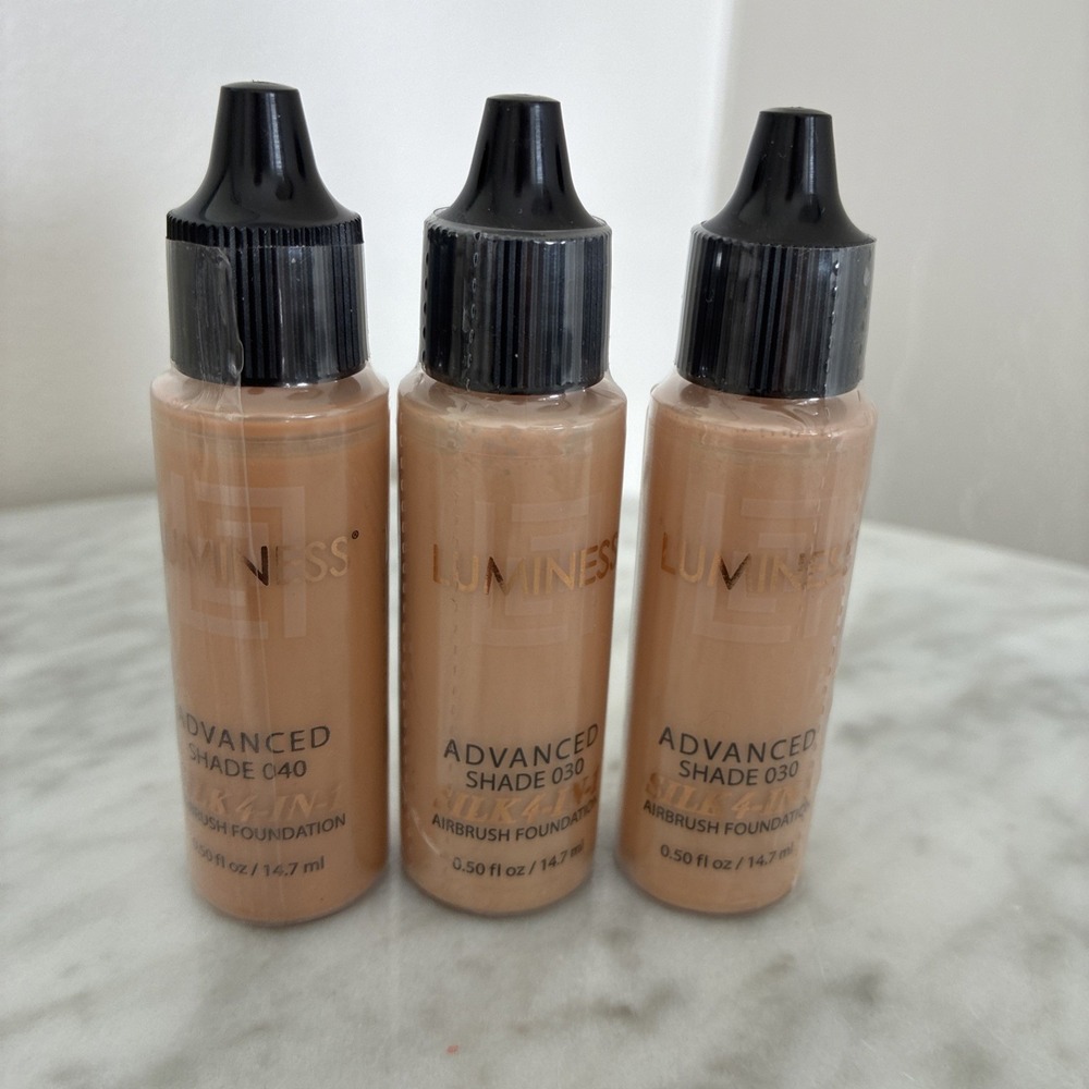 Lot of 3 Luminess Silk 4-In-1  040 And 030 (2)ADVANCED Airbrush Foundation .5oz